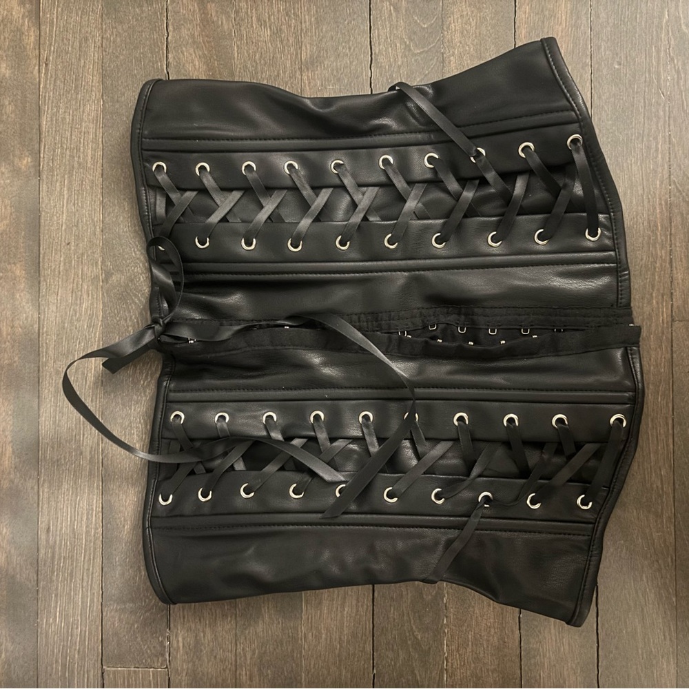 Lace up fake leather corset